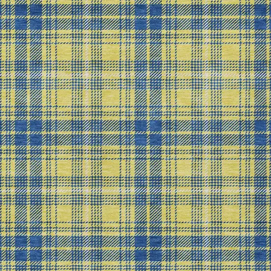 Yellow Blue And Ivory Plaid Washable Indoor Outdoor Area Rug Photo 5