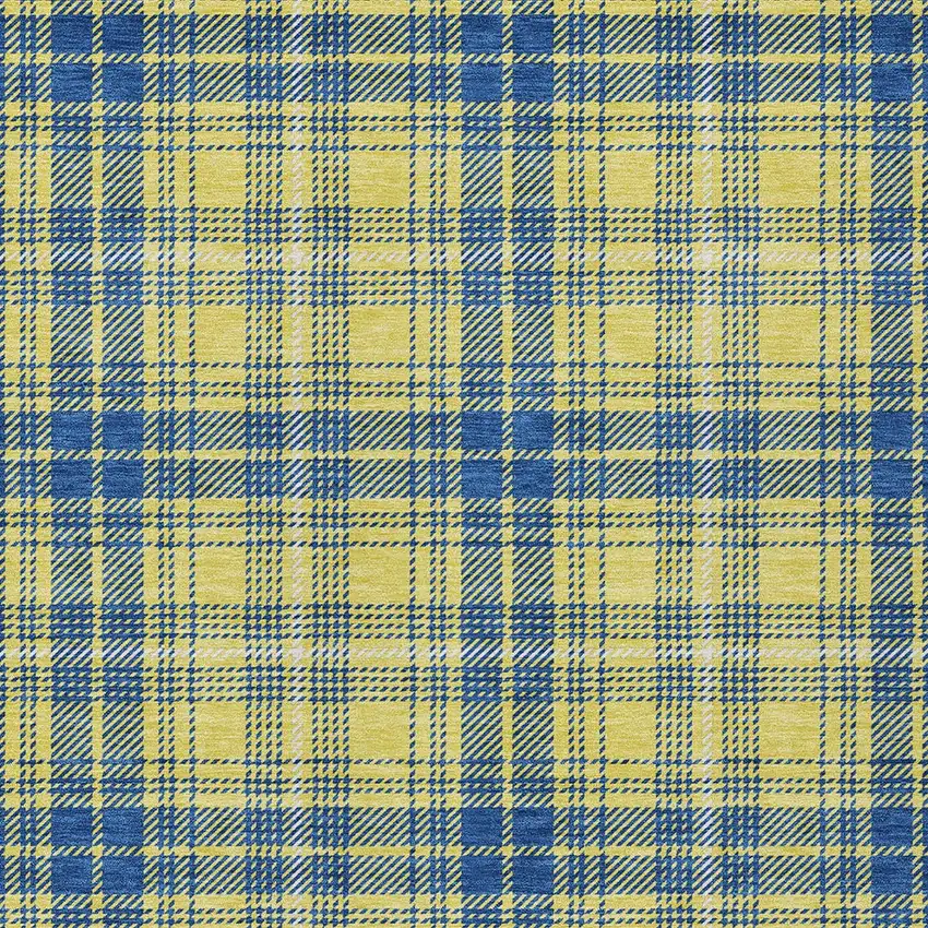 Yellow Blue And Ivory Plaid Washable Indoor Outdoor Area Rug Photo 5