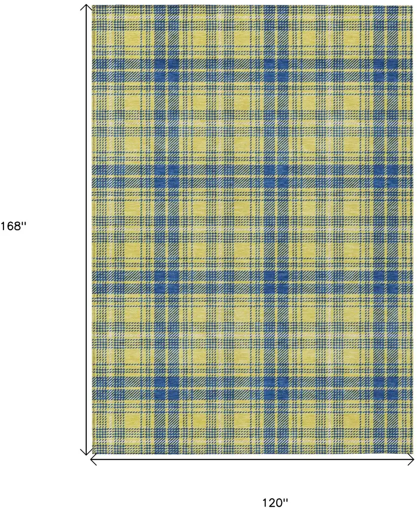 Yellow Blue And Ivory Plaid Washable Indoor Outdoor Area Rug Photo 3