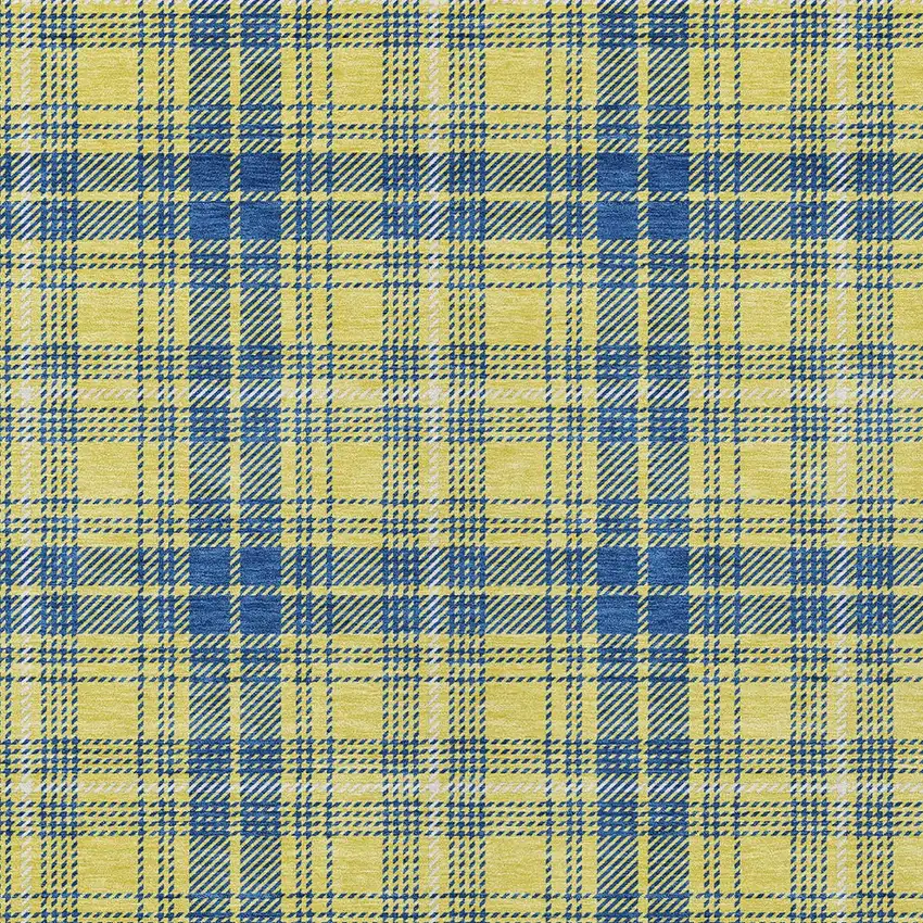 Yellow Blue And Ivory Plaid Washable Indoor Outdoor Area Rug Photo 5