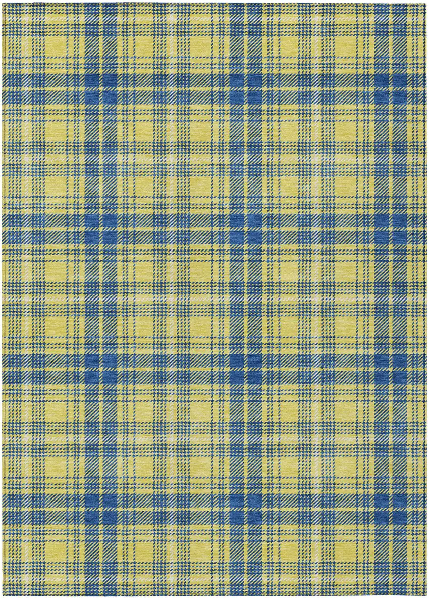 Yellow Blue And Ivory Plaid Washable Indoor Outdoor Area Rug Photo 2