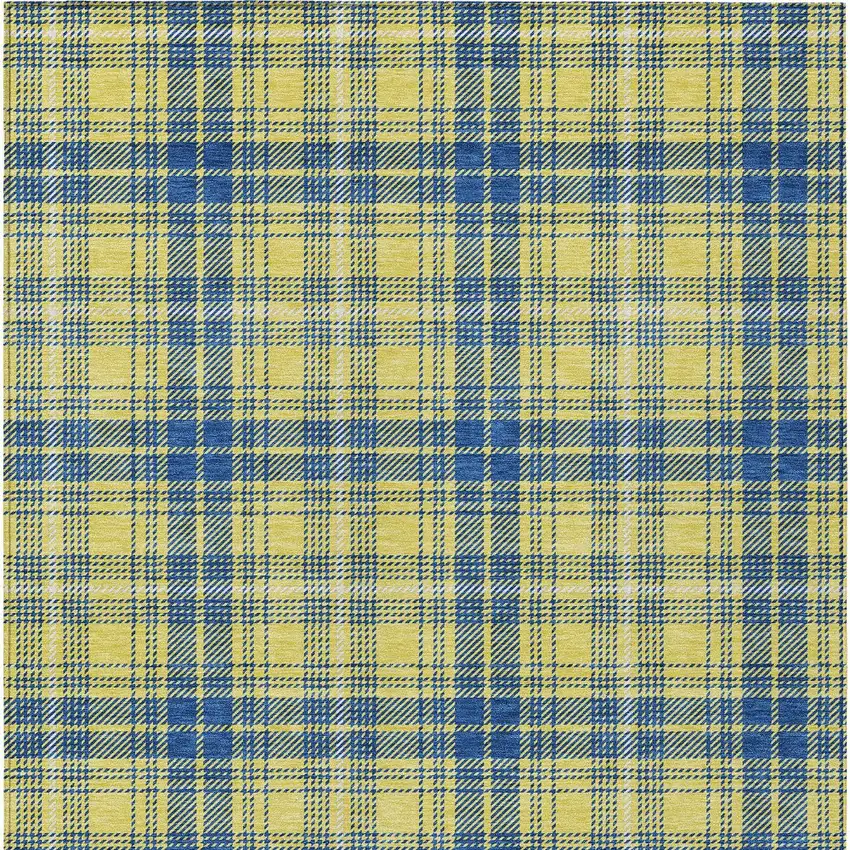 Yellow Blue And Ivory Plaid Washable Indoor Outdoor Area Rug Photo 6