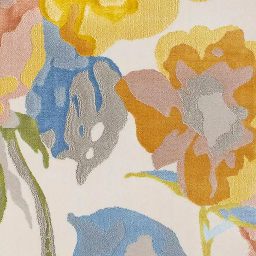 Yellow Blue And Pink Botanical Leaves Area Rug Photo 5