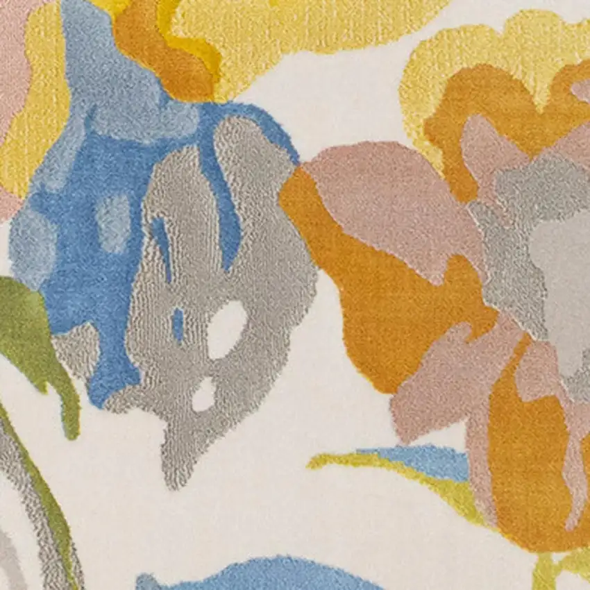 Yellow Blue And Pink Botanical Leaves Area Rug Photo 4