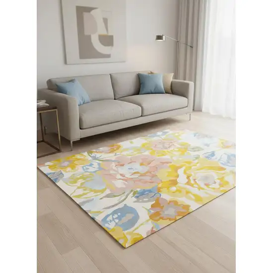 Yellow Blue And Pink Botanical Leaves Area Rug Photo 1