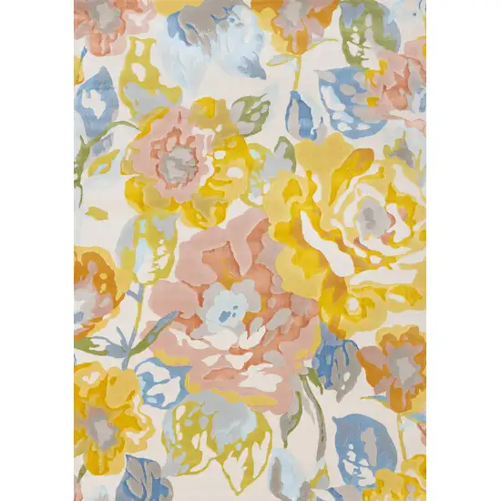 Yellow Blue And Pink Botanical Leaves Area Rug Photo 2