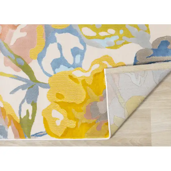 Yellow Blue And Pink Botanical Leaves Area Rug Photo 9