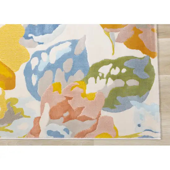Yellow Blue And Pink Botanical Leaves Area Rug Photo 9