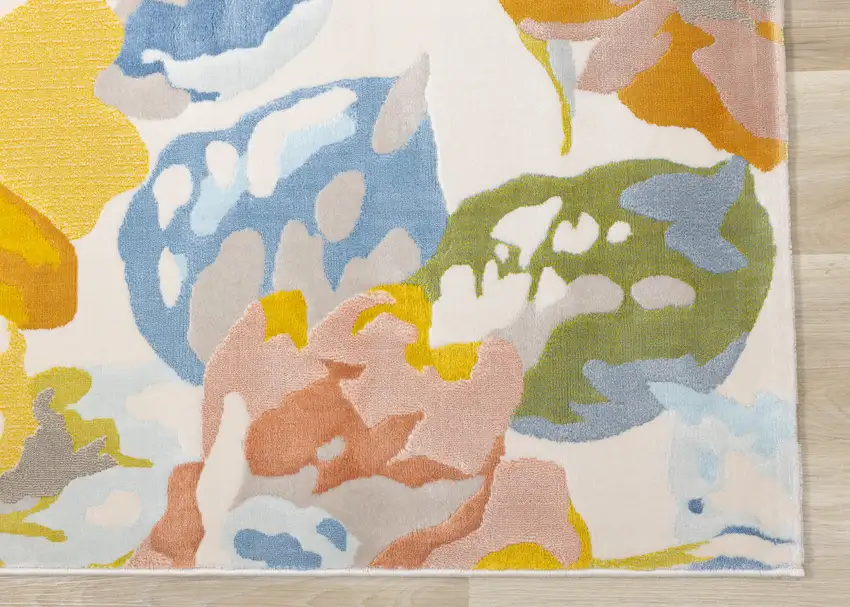 Yellow Blue And Pink Botanical Leaves Area Rug Photo 9