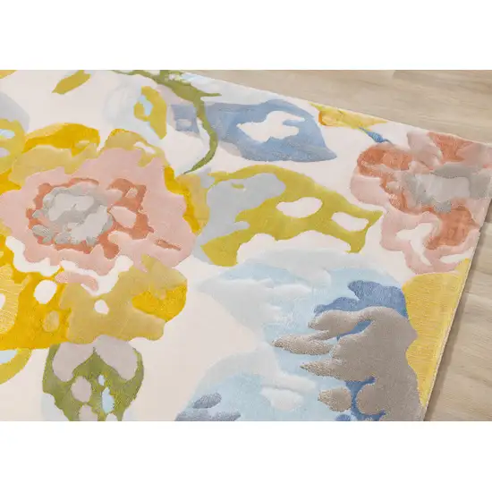 Yellow Blue And Pink Botanical Leaves Area Rug Photo 8