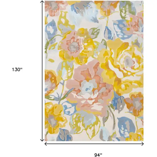 Yellow Blue And Pink Botanical Leaves Area Rug Photo 3