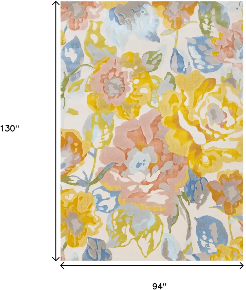 Yellow Blue And Pink Botanical Leaves Area Rug Photo 3