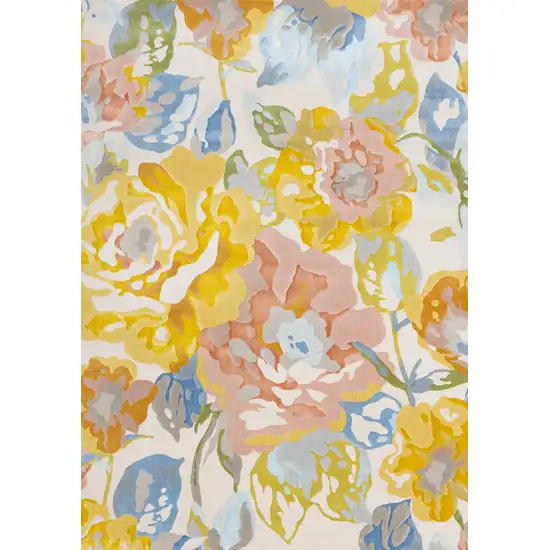 Yellow Blue And Pink Botanical Leaves Area Rug Photo 5