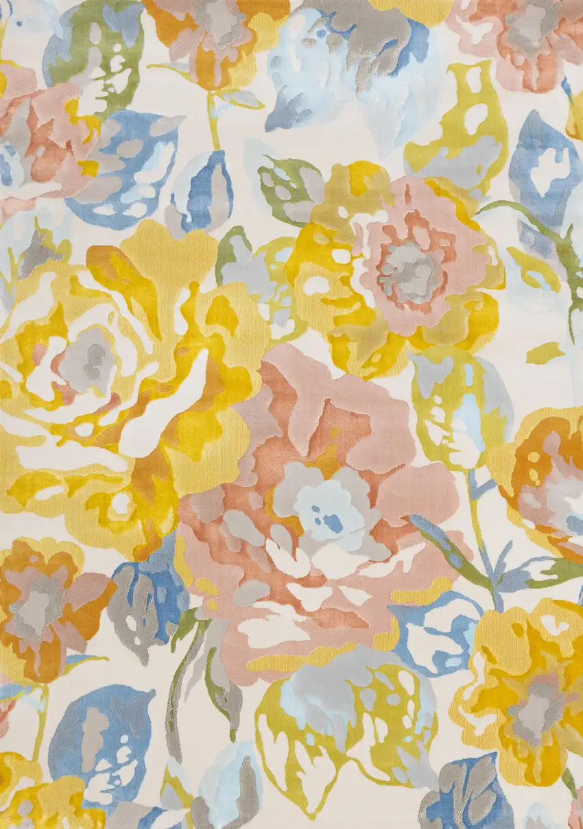 Yellow Blue And Pink Botanical Leaves Area Rug Photo 5