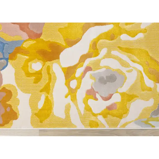 Yellow Blue And Pink Botanical Leaves Area Rug Photo 9