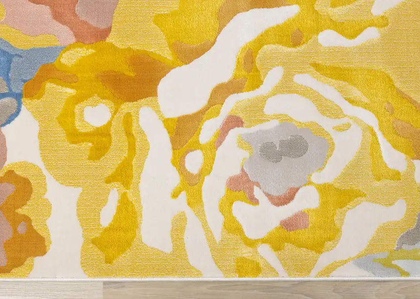 Yellow Blue And Pink Botanical Leaves Area Rug Photo 9