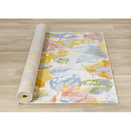 Yellow Blue And Pink Botanical Leaves Area Rug Photo 9