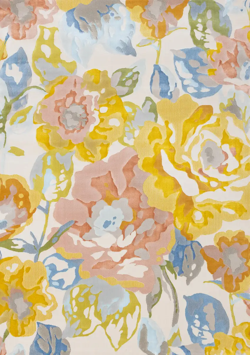 Yellow Blue And Pink Botanical Leaves Area Rug Photo 2