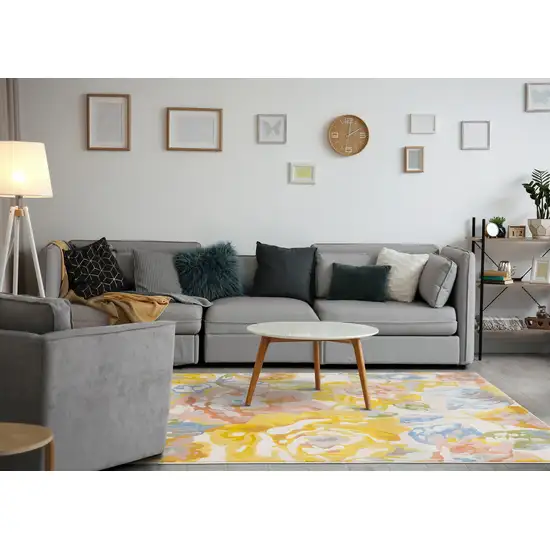 Yellow Blue And Pink Botanical Leaves Area Rug Photo 7