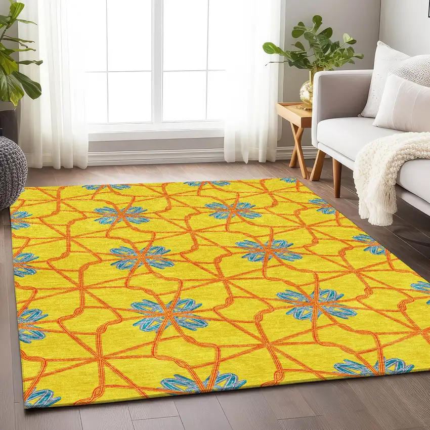 Yellow Blue And Red Geometric Washable Area Rug With UV Protection Photo 5