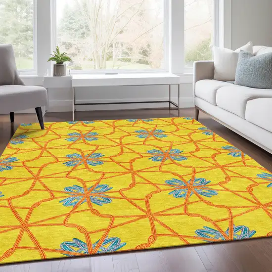 Yellow Blue And Red Geometric Washable Area Rug With UV Protection Photo 5