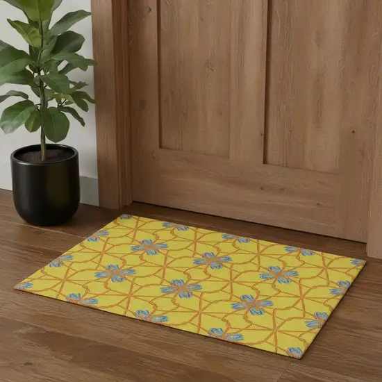 Yellow Blue And Red Geometric Washable Area Rug With UV Protection Photo 1