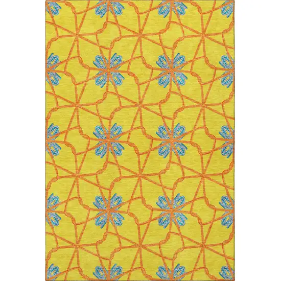Yellow Blue And Red Geometric Washable Area Rug With UV Protection Photo 4