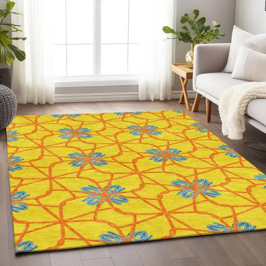 Yellow Blue And Red Geometric Washable Area Rug With UV Protection Photo 4