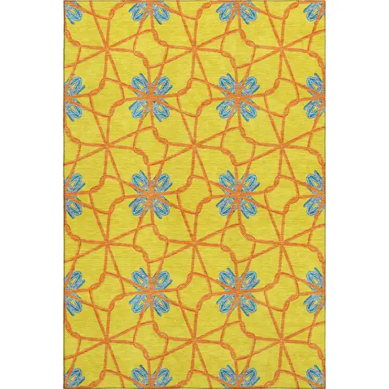 Yellow Blue And Red Geometric Washable Area Rug With UV Protection Photo 1