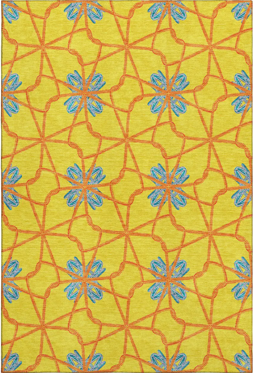Yellow Blue And Red Geometric Washable Area Rug With UV Protection Photo 1