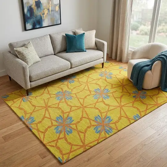 Yellow Blue And Red Geometric Washable Area Rug With UV Protection Photo 1