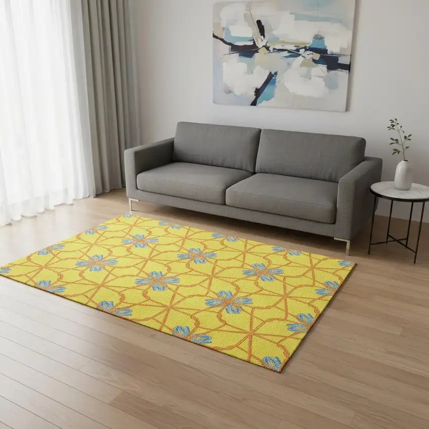 Yellow Blue And Red Geometric Washable Area Rug With UV Protection Photo 2