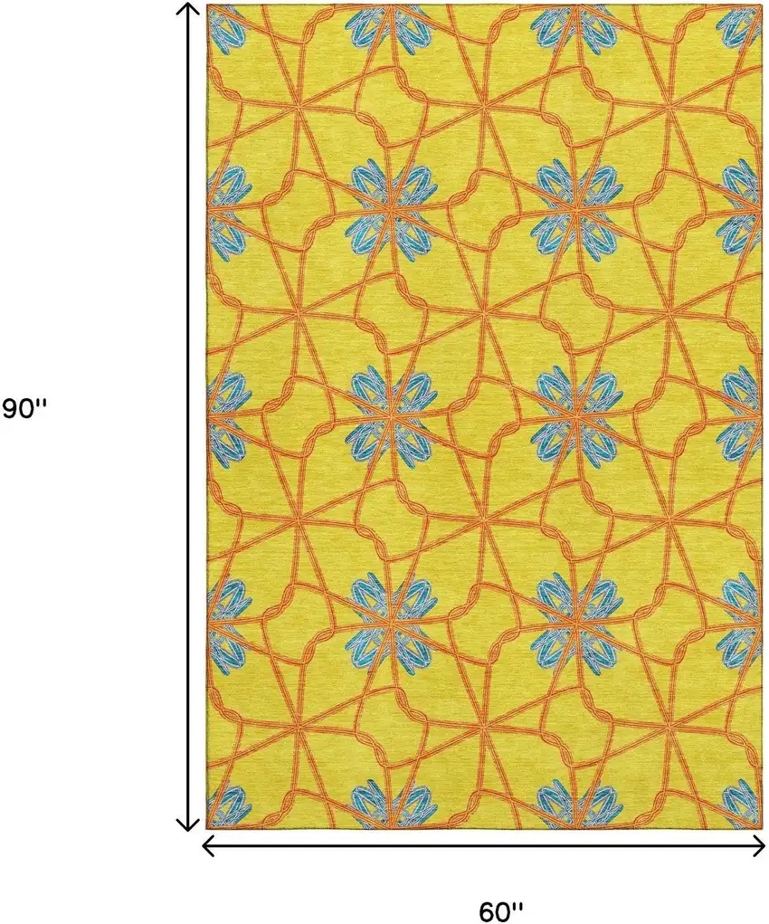 Yellow Blue And Red Geometric Washable Area Rug With UV Protection Photo 8