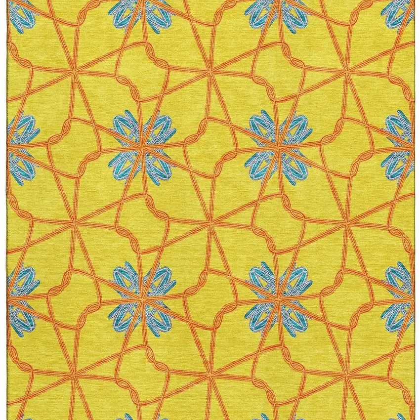 Yellow Blue And Red Geometric Washable Area Rug With UV Protection Photo 2