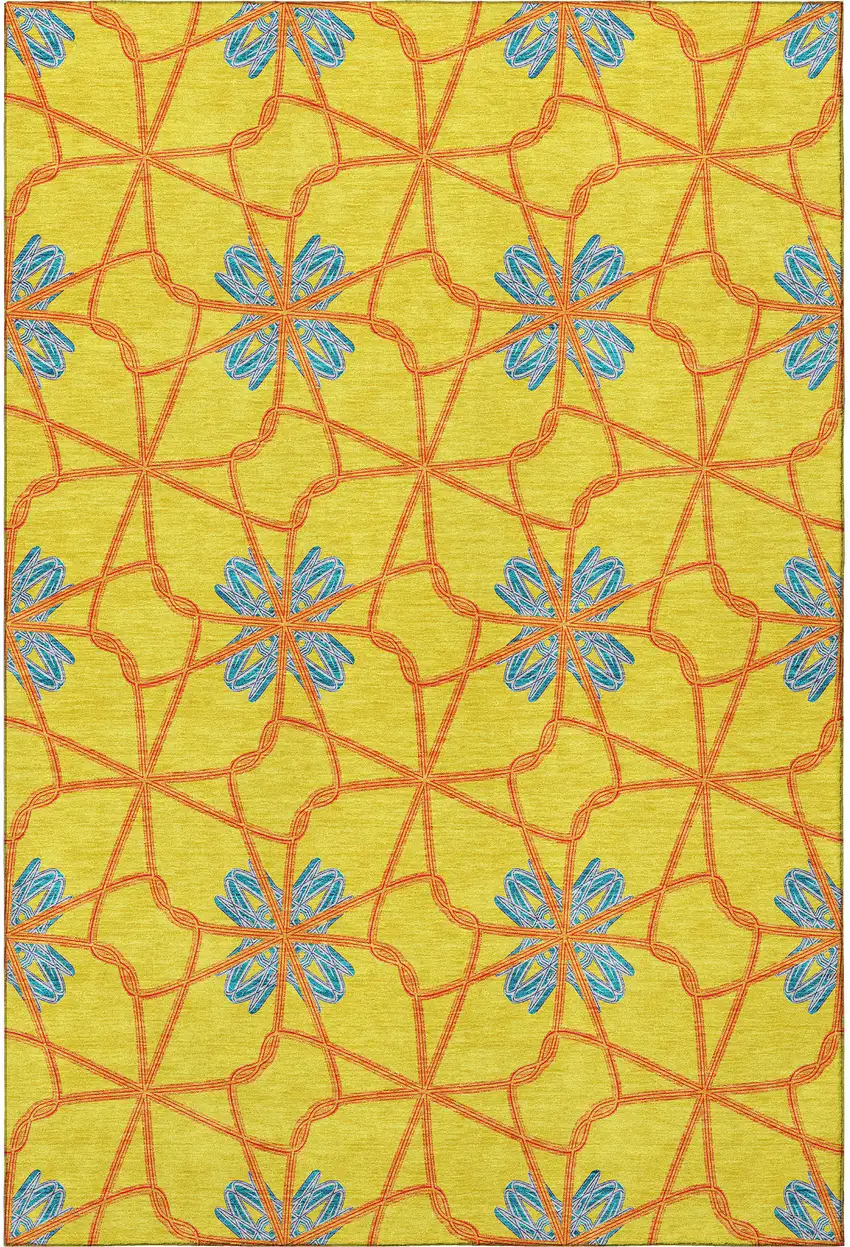 Yellow Blue And Red Geometric Washable Area Rug With UV Protection Photo 3