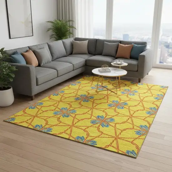 Yellow Blue And Red Geometric Washable Area Rug With UV Protection Photo 2