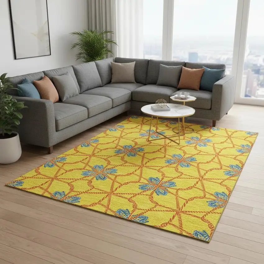 Yellow Blue And Red Geometric Washable Area Rug With UV Protection Photo 2