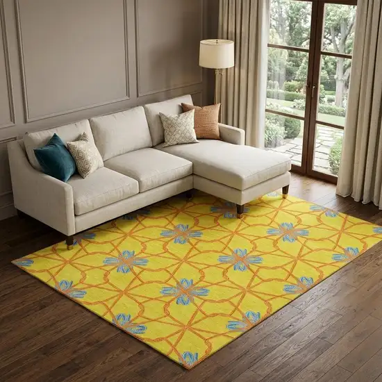 Yellow Blue And Red Geometric Washable Area Rug With UV Protection Photo 1