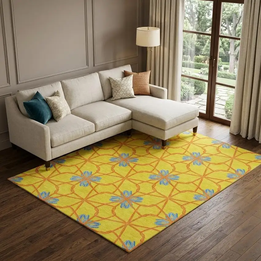 Yellow Blue And Red Geometric Washable Area Rug With UV Protection Photo 1