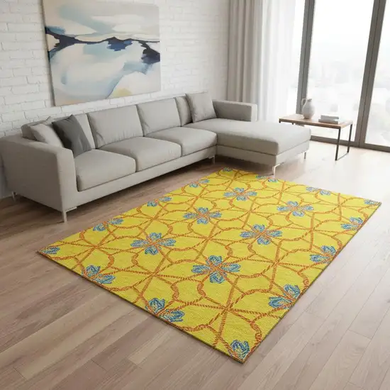 Yellow Blue And Red Geometric Washable Area Rug With UV Protection Photo 2