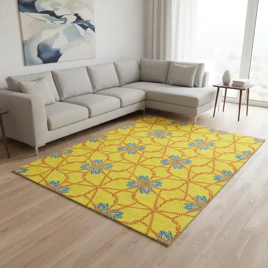 Yellow Blue And Red Geometric Washable Area Rug With UV Protection Photo 2