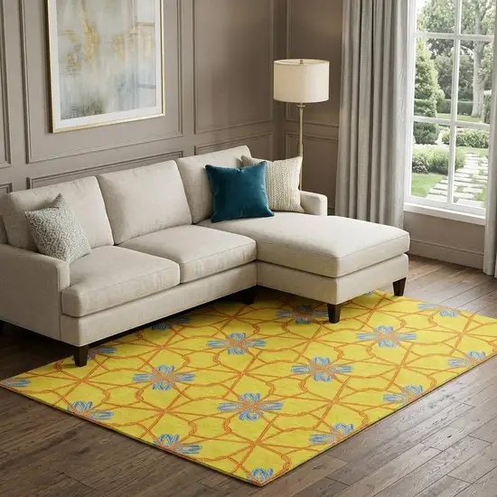 Yellow Blue And Red Geometric Washable Area Rug With UV Protection Photo 1