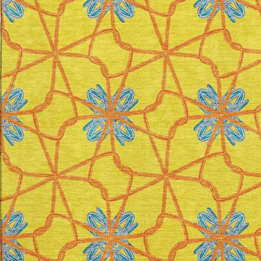 Yellow Blue And Red Geometric Washable Area Rug With UV Protection Photo 2
