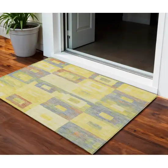 Yellow Blue And Terra Cotta Geometric Washable Indoor Outdoor Area Rug Photo 1