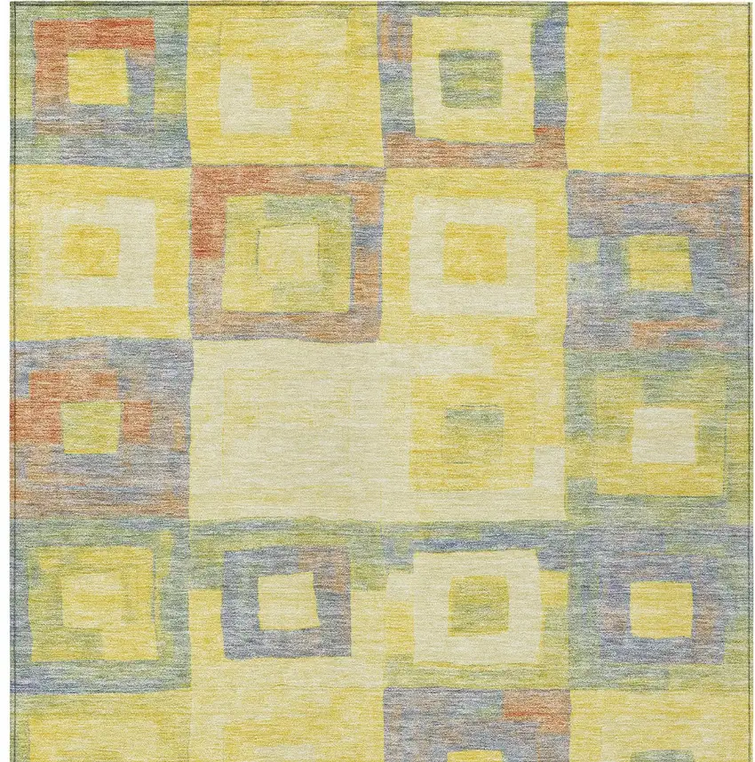 Yellow Blue And Terra Cotta Geometric Washable Indoor Outdoor Area Rug Photo 6