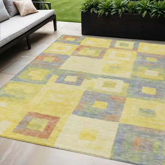 Yellow Blue And Terra Cotta Geometric Washable Indoor Outdoor Area Rug Photo 1