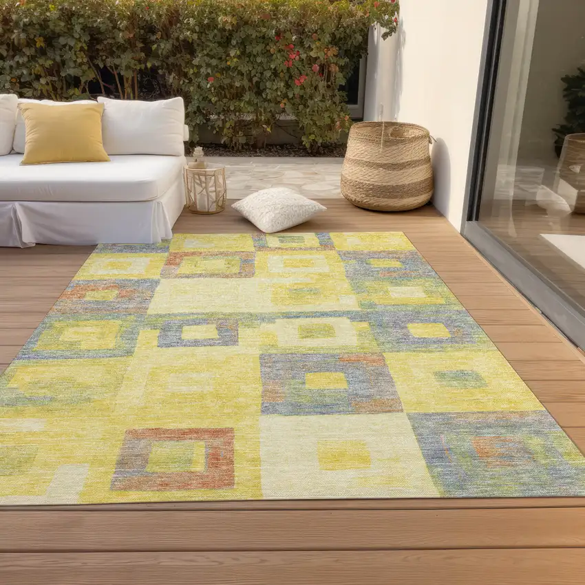 Yellow Blue And Terra Cotta Geometric Washable Indoor Outdoor Area Rug Photo 9