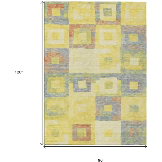 Yellow Blue And Terra Cotta Geometric Washable Indoor Outdoor Area Rug Photo 6