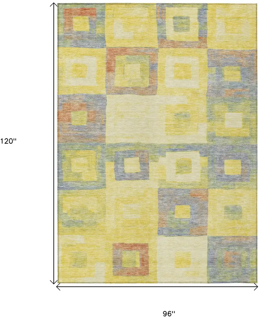 Yellow Blue And Terra Cotta Geometric Washable Indoor Outdoor Area Rug Photo 6