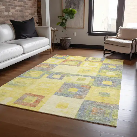 Yellow Blue And Terra Cotta Geometric Washable Indoor Outdoor Area Rug Photo 8